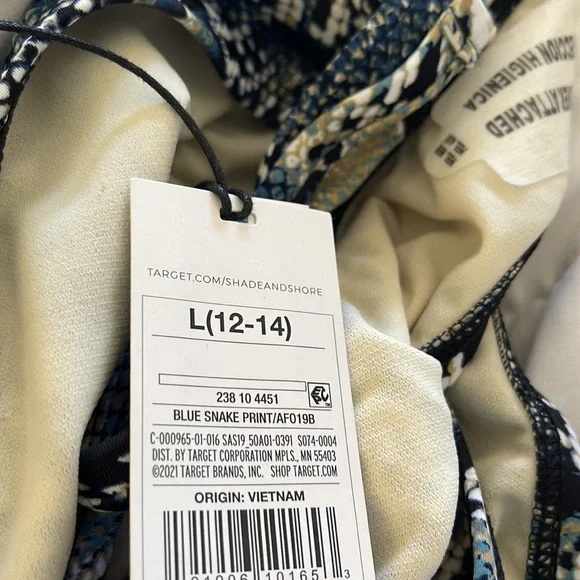 Lg NEW Shade & Shore Cheeky Triangle Tie Ruched Bikini‎ Bottoms Blue Snakeskin - Picture 6 of 8